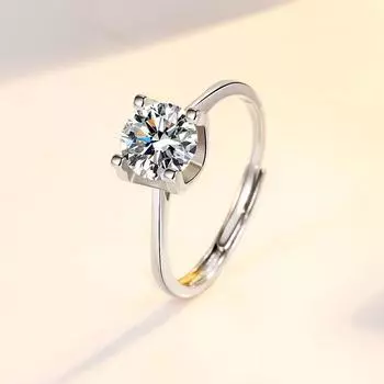 Кольцо с четырьмя полыми бриллиантами, модное женское кольцо с муассанитом, открытое кольцо с платиновым покрытием. opening adjustable