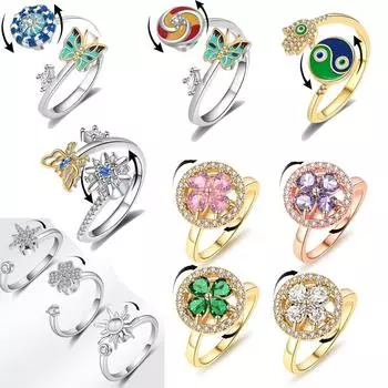 Кольцо с цирконием для женщин, ниша, премиум-класса, красочное, с изображением счастливого цветка, луны и звезды, теплое, модное, элегантное, уникальное, нежное, благородное, открывающееся, регулируемое кольцо