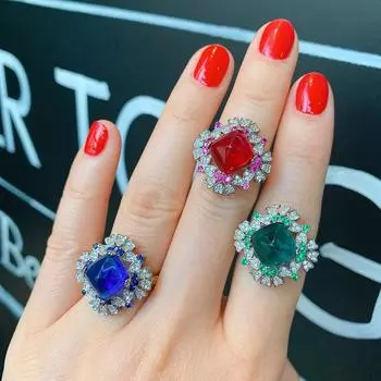 Кольцо с цирконием контрастного цвета, кольцо с микросапфиром и изумрудом, рубином, модное регулируемое кольцо.
