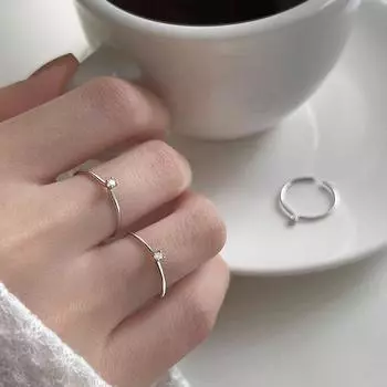 Кольцо с цирконием, женское модное простое тонкое кольцо с одним бриллиантом, регулируемое отверстие для указательного пальца