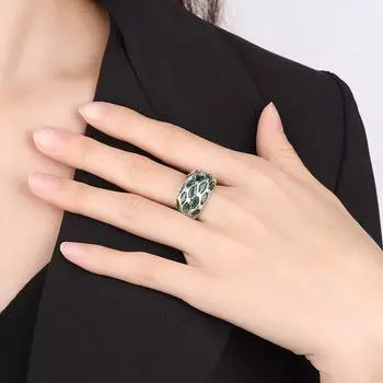 Кольцо с цирконием, женское, увеличенное, широкое, с драгоценными камнями