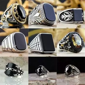 Кольцо с цирконом черного цвета в стиле ретро 6