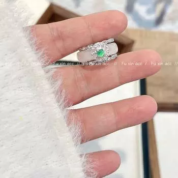 Кольцо с цветком из белого халцедона и циркона с зеленым камнем кошачий глаз – элегантные роскошные женские украшения