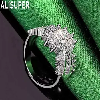 Кольцо с цветком из чистого серебра 925 пробы и сверкающим цирконом класса ААА, модное изящное свадебное украшение 7#