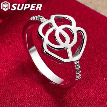 Кольцо с цветком из чистого серебра 925 пробы и цирконом AAA, модные свадебные украшения 7#