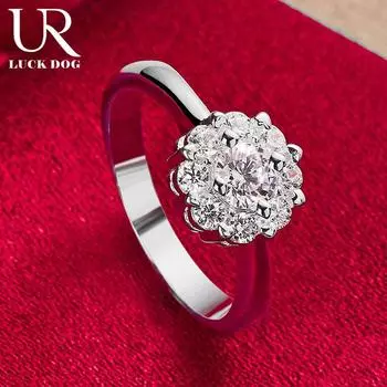 Кольцо с цветком из чистого серебра 925 пробы и цирконом AAA, модные свадебные украшения 7#