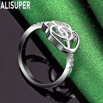 Кольцо с цветком из чистого серебра 925 пробы и цирконием AAA, модное, изящное, свадебное украшение 7#