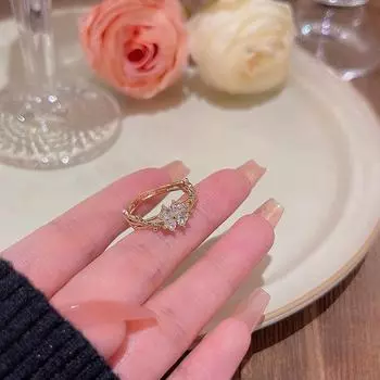 Кольцо с цветком из циркона: Японско-корейский стиль, регулируемый, легкий, роскошный, универсальный дизайн для женщин J755 золотой
