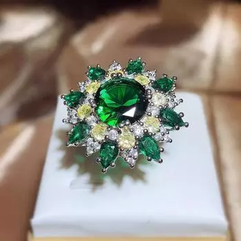 Кольцо с цветком из циркония, европейская и американская мода, преувеличенное большое индивидуальное модное украшение, кольцо на указательный палец Opening adjustable