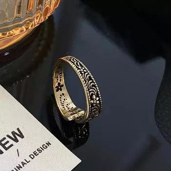 Кольцо с цветком из старого золота Spicy, нежное металлическое кольцо с цветком, женское кольцо с цветком в стиле ретро INS чёрный/золотой