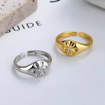 Кольцо с цветком из стерлингового серебра