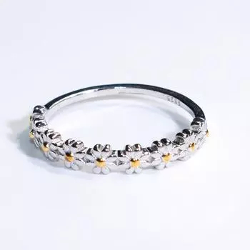 Кольцо с цветком маргаритки для женщин, простые, модные, милые, изящные, серебряные кольца для девочек 6 белый