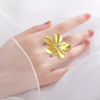 Кольцо с цветком, регулируемое, полированное, металлическое, сплошного цвета, гладкое, преувеличенного стиля, лепестковое, женское, для выпускного бала, подарок на день рождения, праздничный подарок, ювелирные изделия серебряный