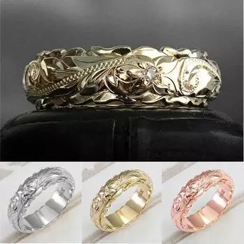 Кольцо с цветком розы, женское кольцо с покрытием, подвеска с резным орнаментом через границу, мизинец, новое золото 14 карат, Европа и Америка 49.3mm белого золота