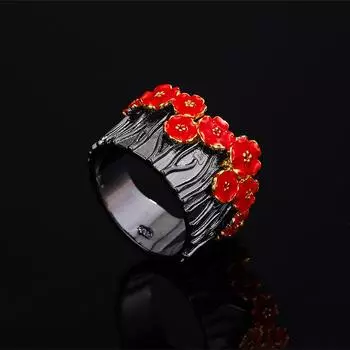 Кольцо с цветной глазурью из клея и разноцветными цветами, свежее, сладкое, в пасторальном стиле для женщин No. 6