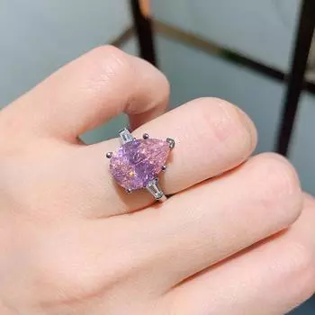 Кольцо с цветным бриллиантом в форме капли воды и цирконом, простое женское кольцо с микро-оправой, имитация розового бриллианта Pear shape 10X14