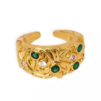 Кольцо с цветным цирконием, нерегулярная гравировка, покрытая медью 18 карат, настоящее золотое кольцо, ретро-ювелирные изделия для женщин No. 7