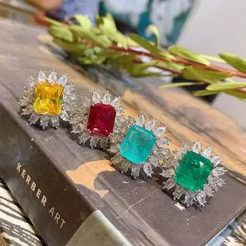 Кольцо с цветными украшениями, обручальное кольцо с рубиновым темпераментом, женские украшения, открытое кольцо с микробриллиантами rectangular 10X12