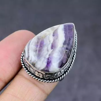 Кольцо с драгоценным камнем аметист шеврон ручной работы из стерлингового серебра 925 пробы, размер 7 S5u45