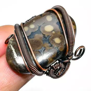 Кольцо с драгоценным камнем Боулдер Опал, размер 10, ручная работа, медная проволока