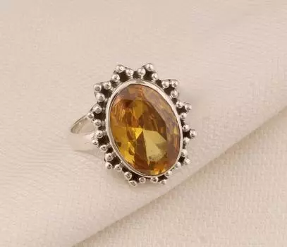 Кольцо с драгоценным камнем цитрин, серебро 925 пробы, подарок на день рождения, кольцо в стиле бохо, женское кольцо, дизайнерское кольцо, серебряное кольцо, подарок на годовщину 6
