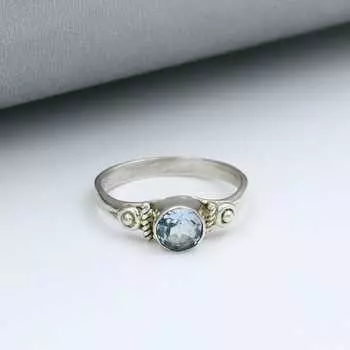 Кольцо с драгоценным камнем голубой топаз, дизайнерское кольцо ручной работы, эффектное кольцо, женское кольцо, подарок для нее, серебряные украшения 6