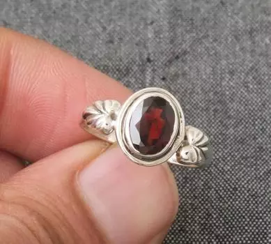Кольцо с драгоценным камнем граната, серебро 925 пробы, дизайнерское кольцо, кольцо с камнем, богемное кольцо, ювелирные изделия ручной работы, подарок унисекс 6