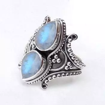 Кольцо с драгоценным камнем груша и лунным камнем, кольцо из цельного серебра 925 пробы, дизайнерское кольцо, богемное кольцо, юбилейное кольцо, кольцо с камнем рождения 6