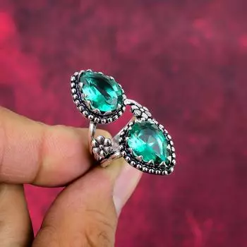 Кольцо с драгоценным камнем индиголит, кольцо из цельного серебра 925 пробы, старинные украшения ручной работы, подарок на День матери 4 зелёный