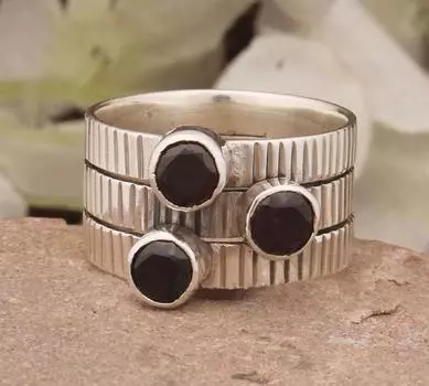 Кольцо с драгоценным камнем из черного оникса, кольцо Spinner Band, богемное кольцо, кольцо унисекс, серебряные украшения-подвески, кольцо ручной работы, серебро 925 пробы 6