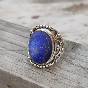 Кольцо с драгоценным камнем из лазурита, дизайнерское кольцо ручной работы из твердого серебра 925 пробы, богемное кольцо, подарок для нее, рождественский подарок 6
