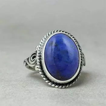 Кольцо с драгоценным камнем из лазурита, дизайнерское кольцо ручной работы в стиле бохо, эффектное кольцо, кольцо с камнем по случаю рождения, сплошное кольцо, подарок для нее 6