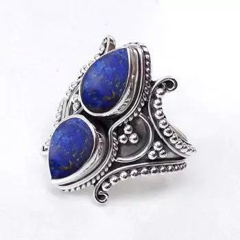 Кольцо с драгоценным камнем из лазурита-груши, кольцо ручной работы, эффектное кольцо, украшения в стиле бохо, рождественский подарок, кольцо из серебра 925 пробы 6