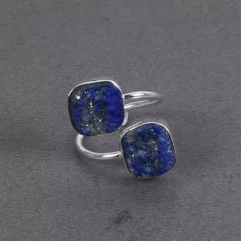 Кольцо с драгоценным камнем из лазурита, кольцо-подушка, штабелируемое кольцо, дизайнерское кольцо из серебра 925 пробы, ювелирные изделия ручной работы, кольцо для нее 6