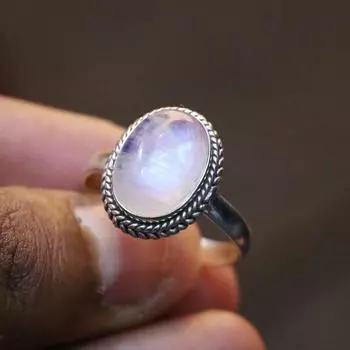 Кольцо с драгоценным камнем из лунного камня, Кольцо из цельного серебра 925 пробы, Дизайнерское кольцо, Кольцо с камнем рождения, Женское кольцо, Серебряные украшения, Обручальное кольцо 6