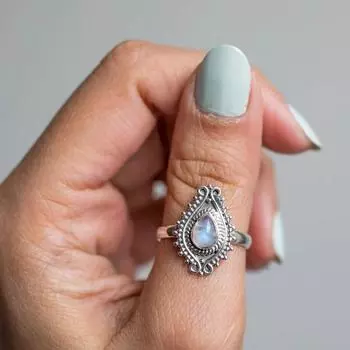 Кольцо с драгоценным камнем из лунного камня, богемное кольцо из твердого серебра 925 пробы, подарок для нее, эффектное кольцо, кольцо для праздничной одежды, серебряные украшения 6