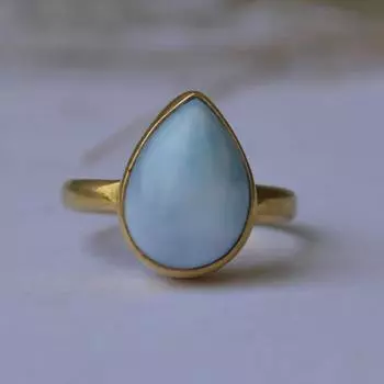 Кольцо с драгоценным камнем из натурального синего ларимара, груша, кольцо из стерлингового серебра 925 пробы, кольцо с камнем, кольцо из желтого золота 6 серебряный