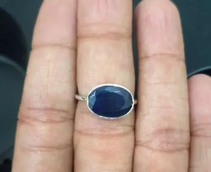 Кольцо с драгоценным камнем из окрашенного синего сапфира, ювелирное изделие ручной работы, составное кольцо, женское кольцо, подарок на годовщину, серебро 925 пробы 6
