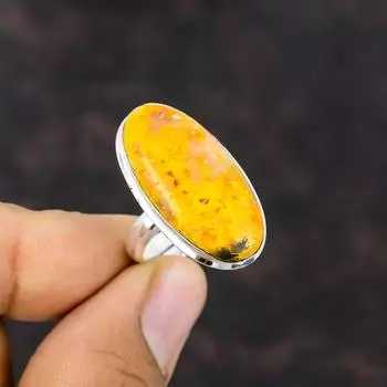 Кольцо с драгоценным камнем из яшмы Шмель Ювелирные изделия ручной работы Кольцо из стерлингового серебра 925 пробы Регулируемое кольцо Ювелирные кольца из натуральной яшмы Шмель Кольца для подарка Adjustable