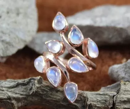 Кольцо с драгоценным камнем из радужного лунного камня, серебро 925 пробы, кольцо из розового золота, ювелирные изделия ручной работы, кольцо на продажу, кольцо с камнем 6