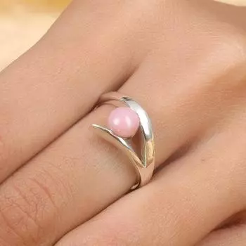 Кольцо с драгоценным камнем из розового опала, дизайнерское кольцо ручной работы, подарок для нее, подарок на день рождения, серебряные украшения, подарок подружке невесты, серебро 925 пробы 6