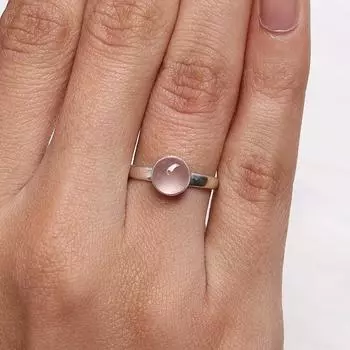 Кольцо с драгоценным камнем из розового кварца, кольцо ручной работы, серебро 925 пробы, кольцо для повседневной одежды, женское кольцо 6
