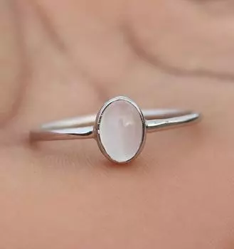 Кольцо с драгоценным камнем из розового кварца, кольцо из серебра 925 пробы, кольцо обещания, простое кольцо, штабелируемое кольцо 5