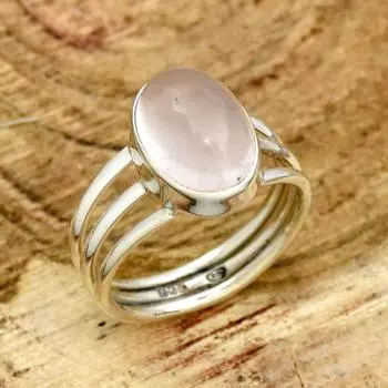 Кольцо с драгоценным камнем из розового кварца, кольцо из цельного серебра 925 пробы, овальное кольцо, кольцо ручной работы, дизайнерское кольцо, кольцо с кабошоном 6