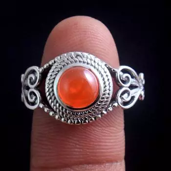 Кольцо с драгоценным камнем из сердолика, стерлинговое серебро 925 пробы, ювелирные изделия ручной работы, массивное кольцо унисекс 5 оранжевый