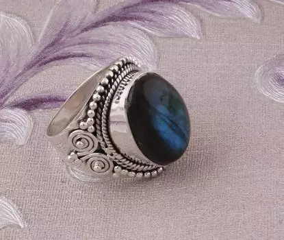 Кольцо с драгоценным камнем из стерлингового серебра 925 пробы с лабрадором из цельного камня, эффектное кольцо, дизайн для женщин, идея подарка, ювелирные изделия с драгоценными камнями, около 6,28 г 5