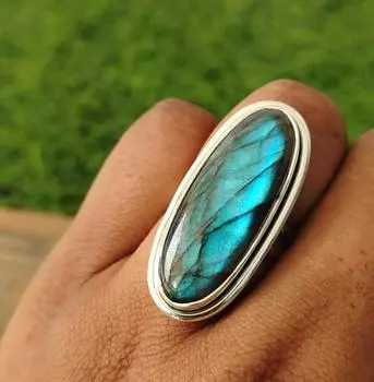 Кольцо с драгоценным камнем лабрадорит, 925 пробы, серебро, подарок, ювелирное изделие, все размеры MO143 Us 6 синий