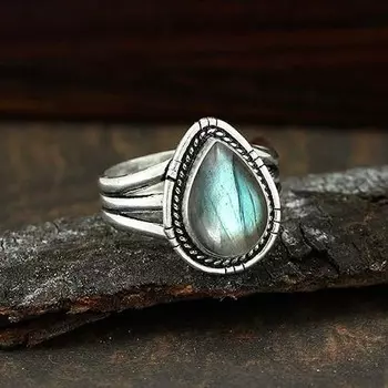 Кольцо с драгоценным камнем лабрадорит, дизайнерское кольцо ручной работы, эффектное кольцо, подарок для нее, кольцо в стиле бохо, серебряные украшения-подвески, серебро 925 пробы 6