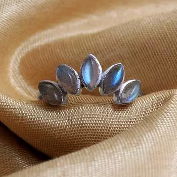 Кольцо с драгоценным камнем лабрадорит из стерлингового серебра 925 пробы, ювелирные изделия ручной работы 5 синий