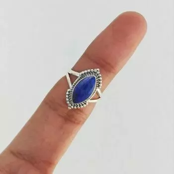 Кольцо с драгоценным камнем Lapis Lazuli Marquise, кольцо из твердого серебра 925 пробы, женское кольцо, подарок на день рождения, кольцо в стиле бохо, дизайнерское кольцо 6
